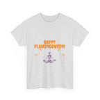 Happy Flamingoween Unisex Heavy Cotton Tee, Halloween Shirt, Casual Wear, Funny Tee, Gift for Fall Celebrations, Flamingo Lover T-Shirt