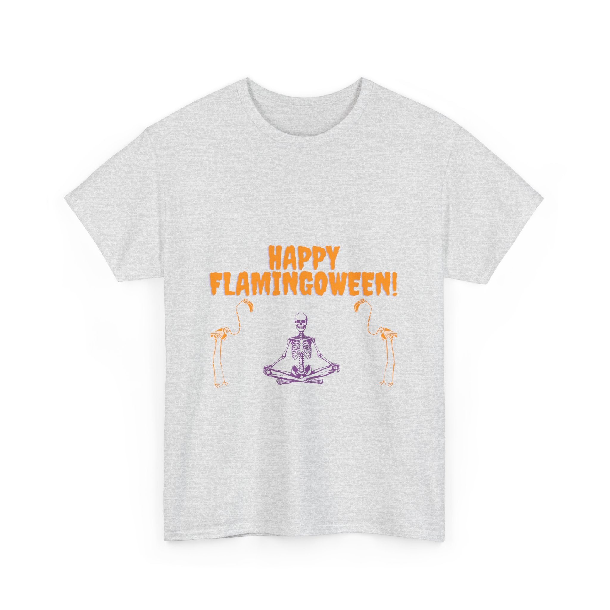 Happy Flamingoween Unisex Heavy Cotton Tee, Halloween Shirt, Casual Wear, Funny Tee, Gift for Fall Celebrations, Flamingo Lover T-Shirt