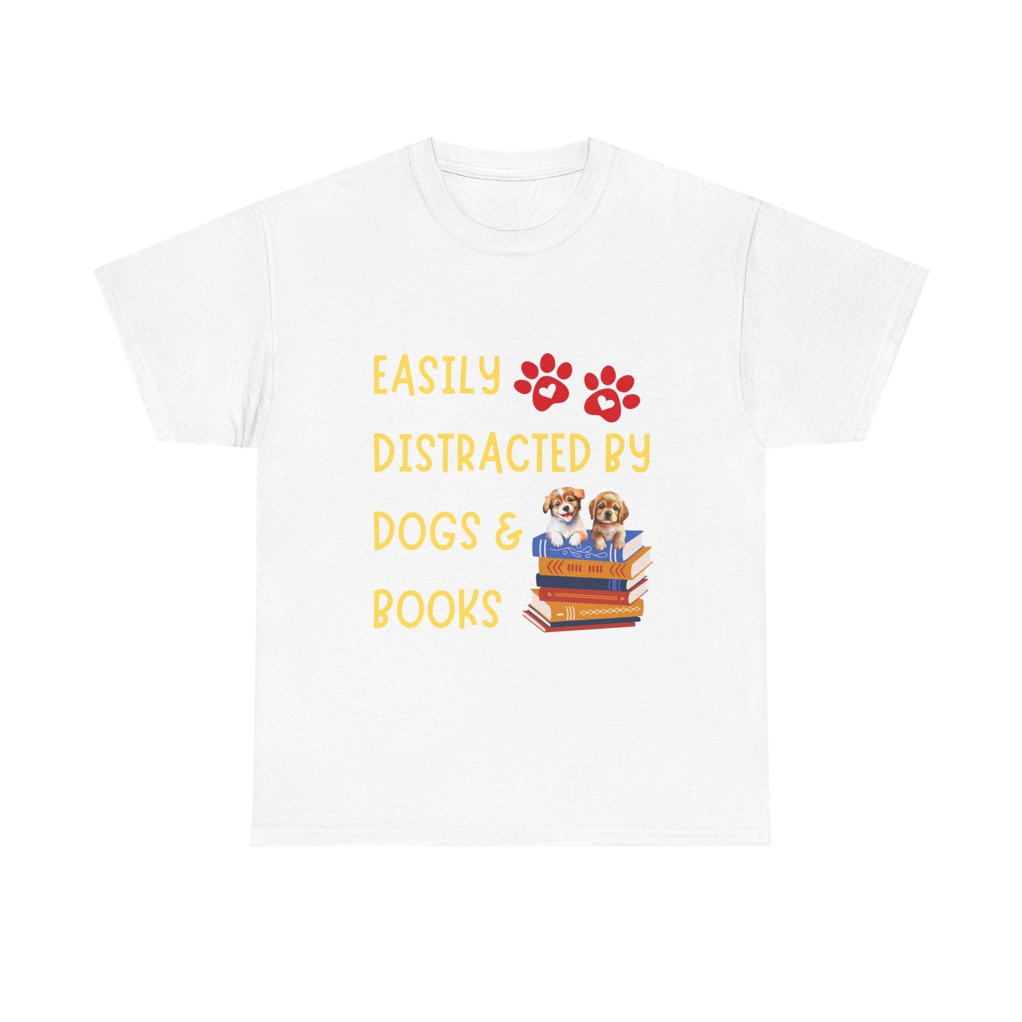 Easily Distracted by Dogs & Books Tee, Unisex Cotton T-Shirt for Dog Lovers, Bookworm Gift, Ideal for Readers, Casual Wear