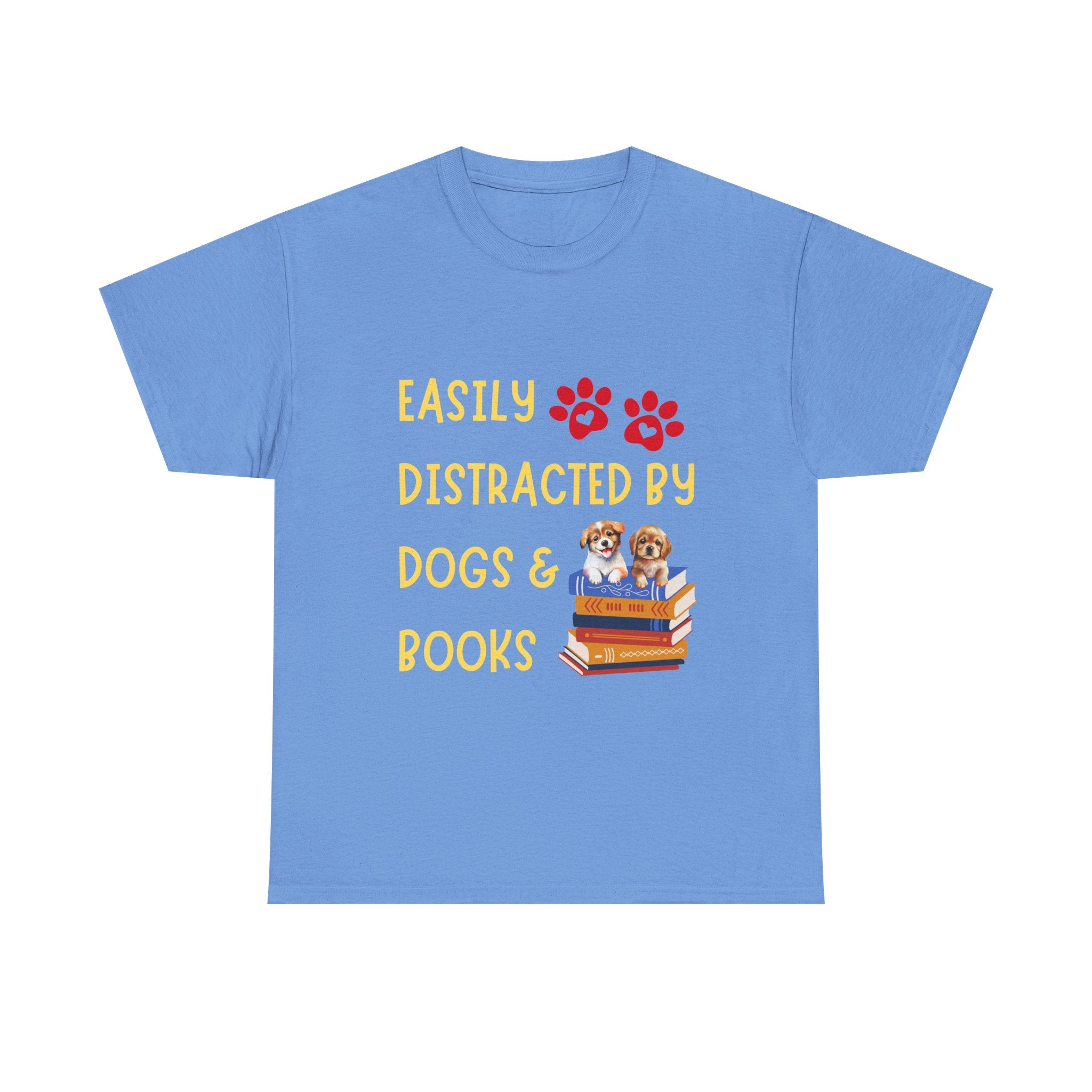 Easily Distracted by Dogs & Books Tee, Unisex Cotton T-Shirt for Dog Lovers, Bookworm Gift, Ideal for Readers, Casual Wear