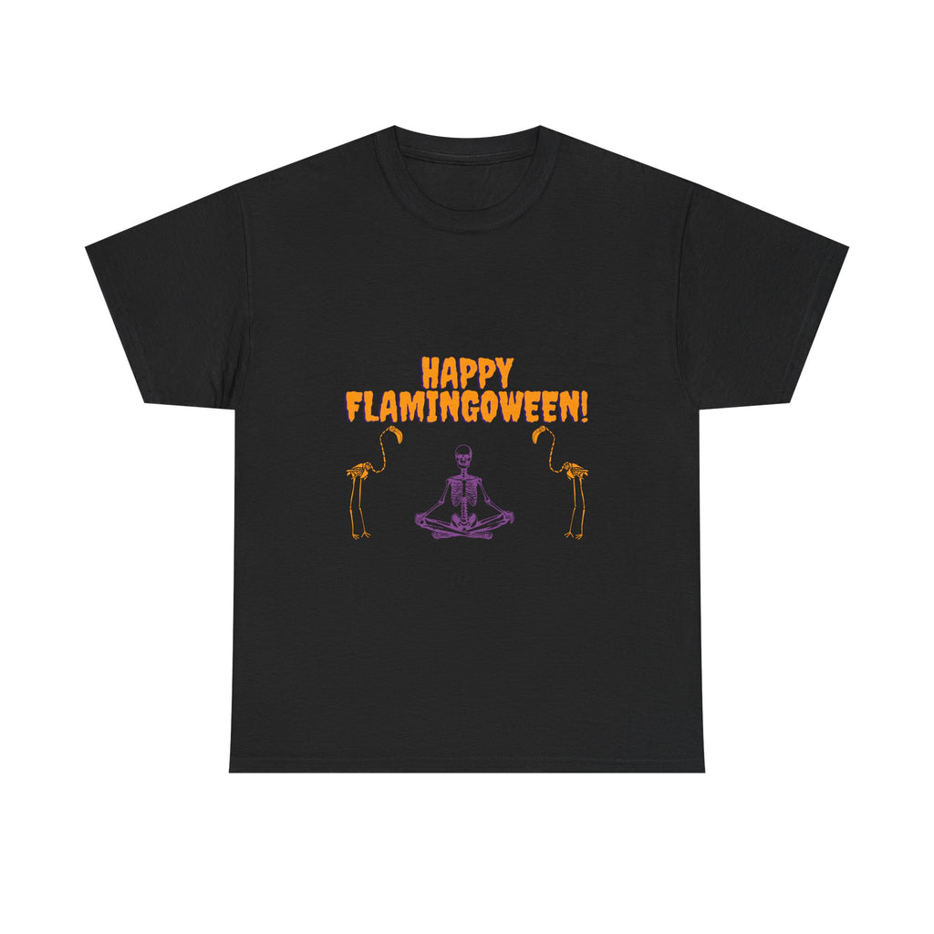 Happy Flamingoween Unisex Heavy Cotton Tee, Halloween Shirt, Casual Wear, Funny Tee, Gift for Fall Celebrations, Flamingo Lover T-Shirt