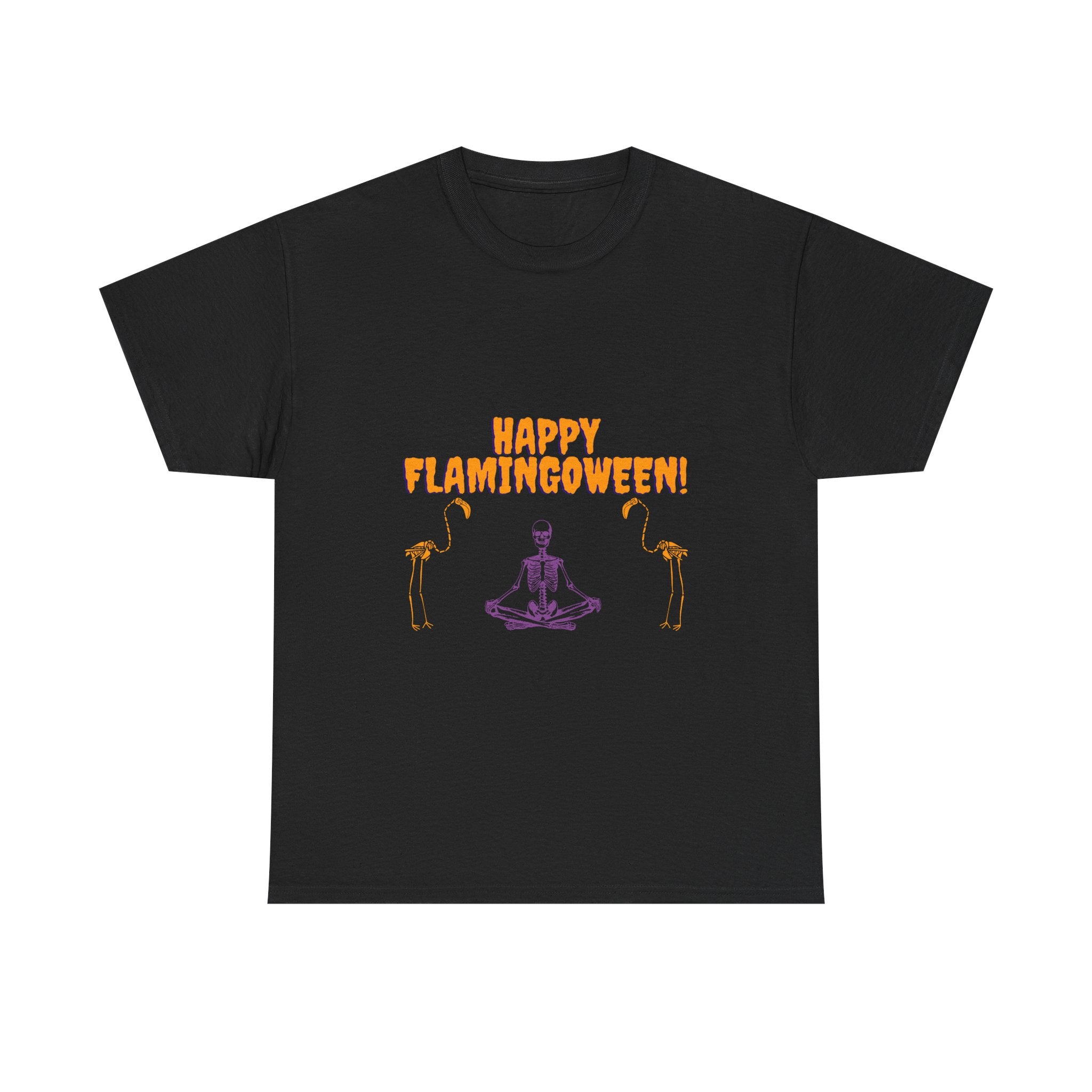 Happy Flamingoween Unisex Heavy Cotton Tee, Halloween Shirt, Casual Wear, Funny Tee, Gift for Fall Celebrations, Flamingo Lover T-Shirt