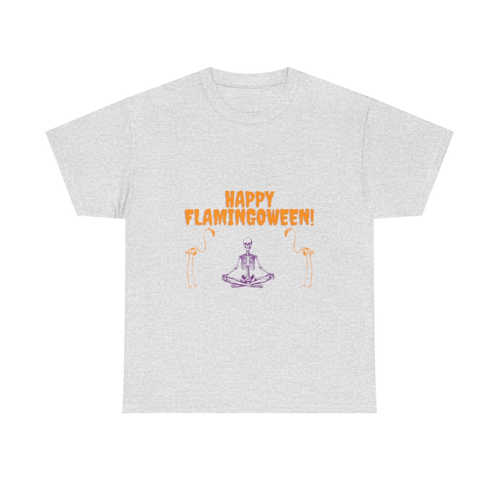 Happy Flamingoween Unisex Heavy Cotton Tee, Halloween Shirt, Casual Wear, Funny Tee, Gift for Fall Celebrations, Flamingo Lover T-Shirt