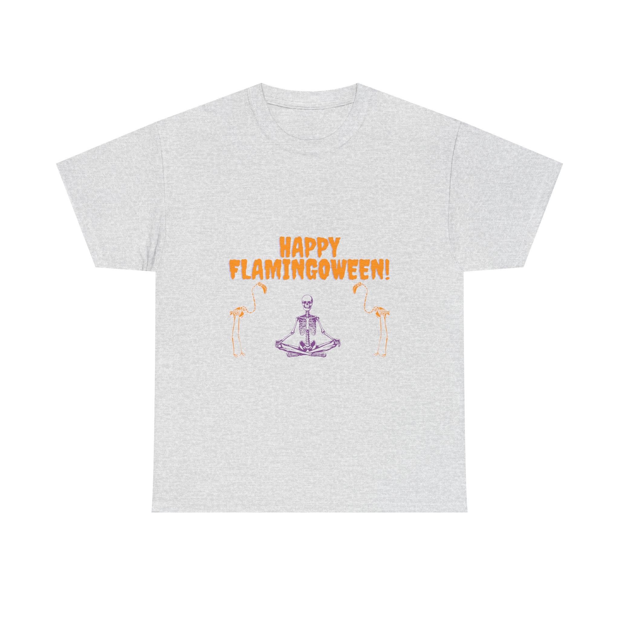 Happy Flamingoween Unisex Heavy Cotton Tee, Halloween Shirt, Casual Wear, Funny Tee, Gift for Fall Celebrations, Flamingo Lover T-Shirt