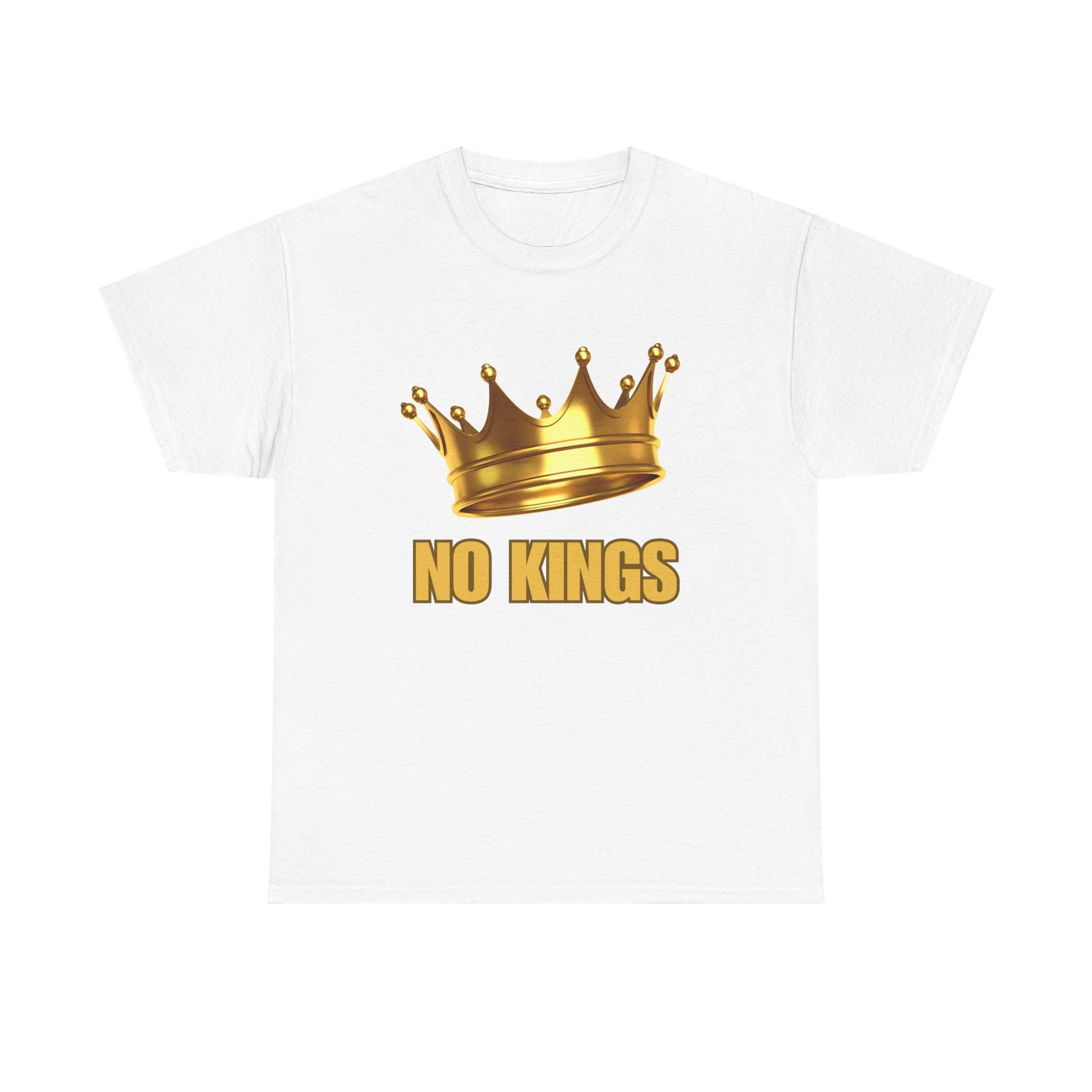 Unisex Heavy Cotton Tee with 'No Kings' Crown Print - Trendy Casual Tee, Statement Shirt, Gift for Rebels, Unique Apparel, Everyday Wear