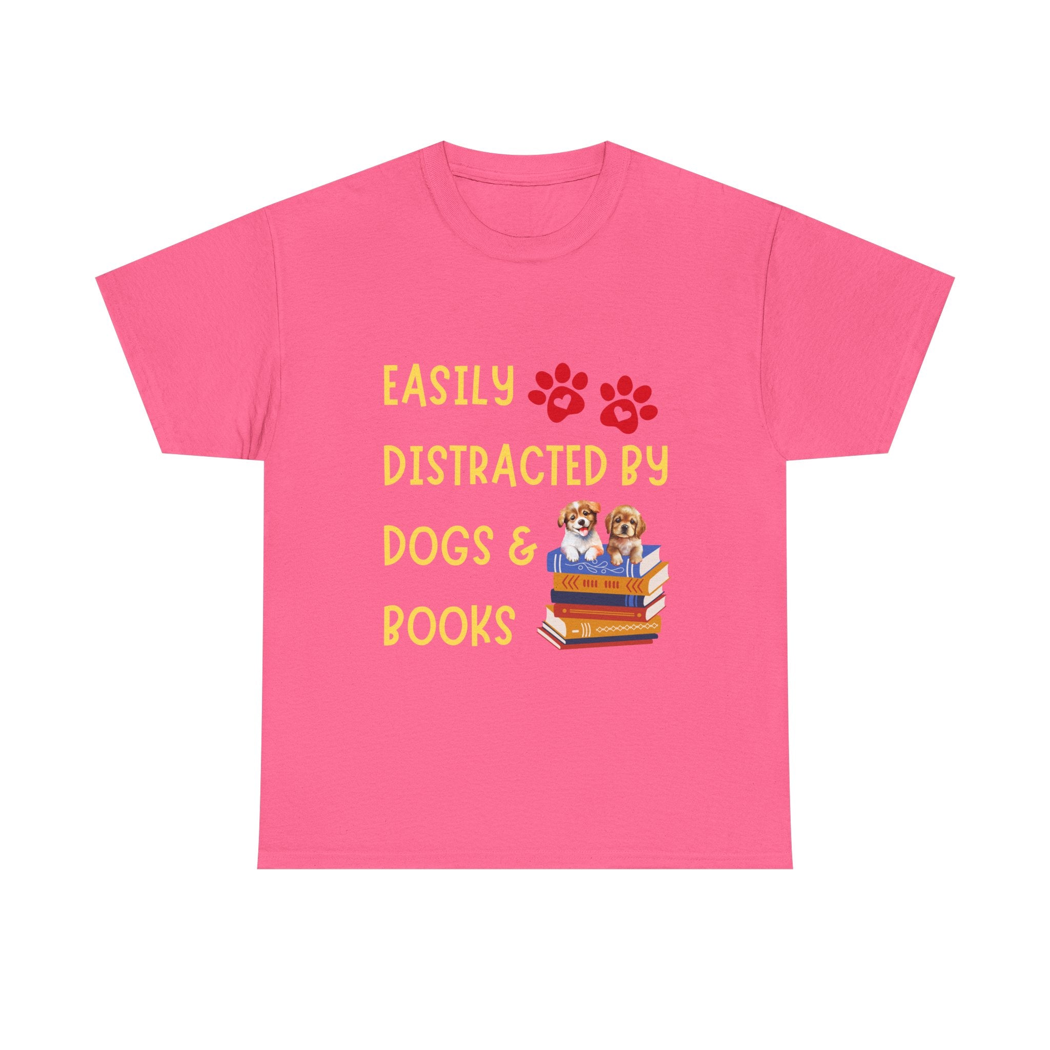 Easily Distracted by Dogs & Books Tee, Unisex Cotton T-Shirt for Dog Lovers, Bookworm Gift, Ideal for Readers, Casual Wear