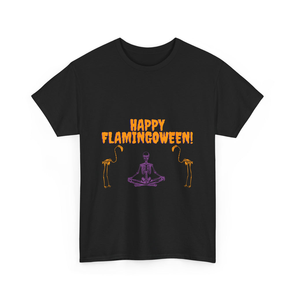 Happy Flamingoween Unisex Heavy Cotton Tee, Halloween Shirt, Casual Wear, Funny Tee, Gift for Fall Celebrations, Flamingo Lover T-Shirt