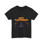 Happy Flamingoween Unisex Heavy Cotton Tee, Halloween Shirt, Casual Wear, Funny Tee, Gift for Fall Celebrations, Flamingo Lover T-Shirt
