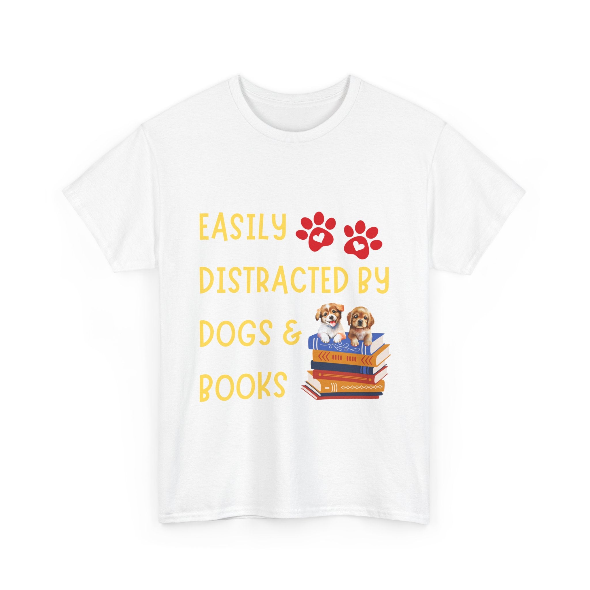 Easily Distracted by Dogs & Books Tee, Unisex Cotton T-Shirt for Dog Lovers, Bookworm Gift, Ideal for Readers, Casual Wear
