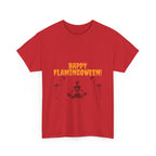 Happy Flamingoween Unisex Heavy Cotton Tee, Halloween T-Shirt, Funny Flamingo Shirt, Autumn Apparel, Unique Holiday Gift