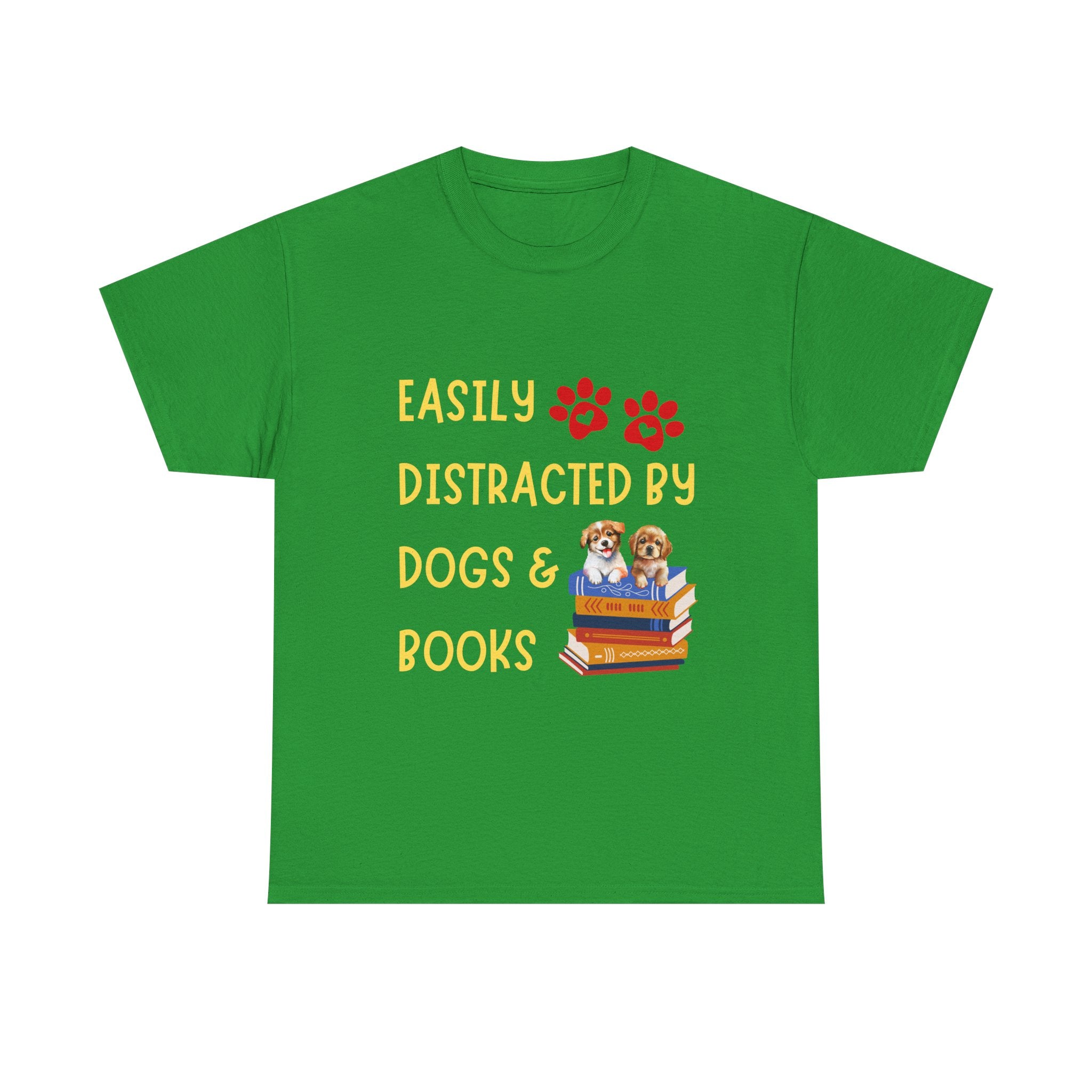 Easily Distracted by Dogs & Books Tee, Unisex Cotton T-Shirt for Dog Lovers, Bookworm Gift, Ideal for Readers, Casual Wear