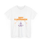Happy Flamingoween Unisex Heavy Cotton Tee, Halloween Shirt, Casual Wear, Funny Tee, Gift for Fall Celebrations, Flamingo Lover T-Shirt