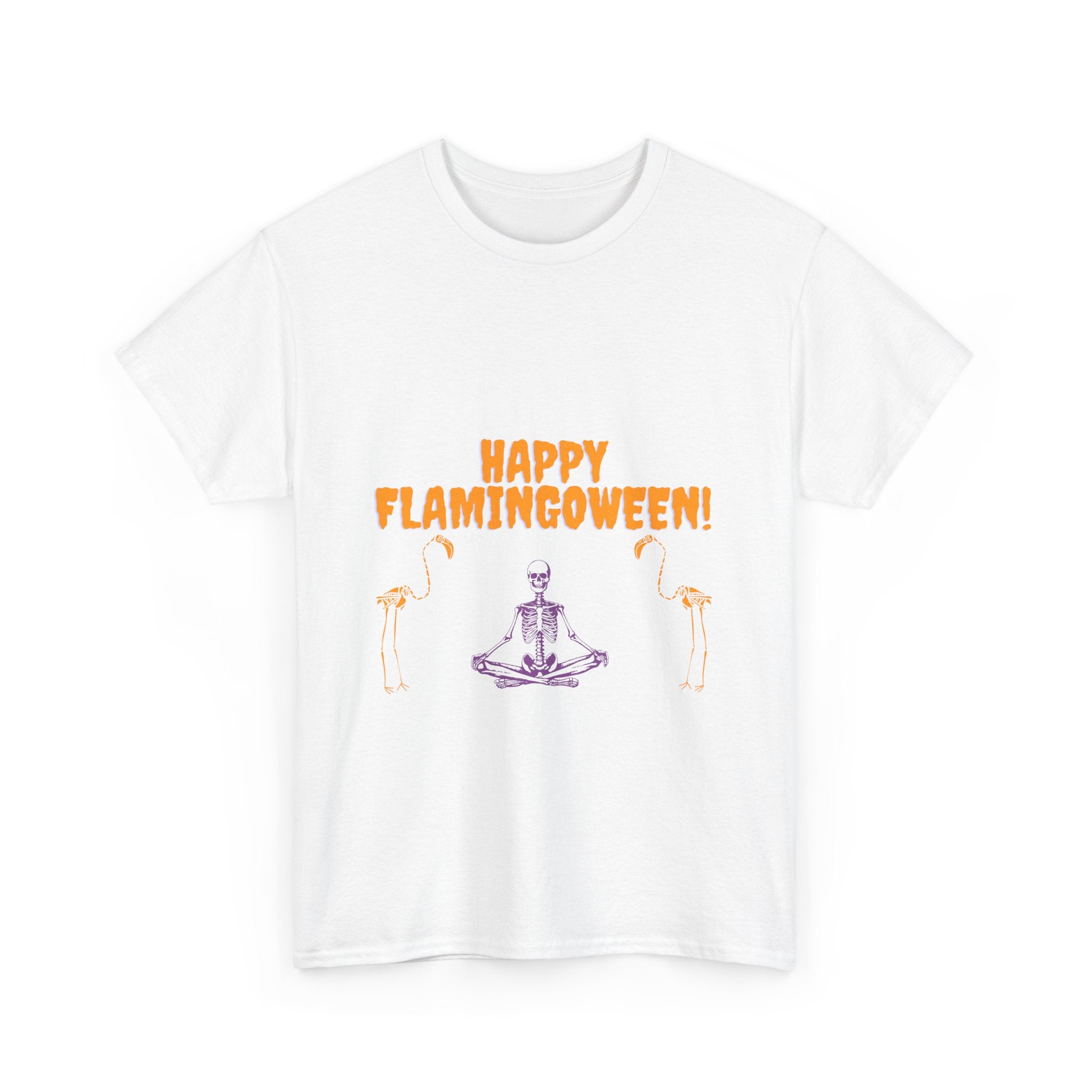 Happy Flamingoween Unisex Heavy Cotton Tee, Halloween Shirt, Casual Wear, Funny Tee, Gift for Fall Celebrations, Flamingo Lover T-Shirt