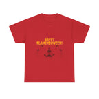 Happy Flamingoween Unisex Heavy Cotton Tee, Halloween T-Shirt, Funny Flamingo Shirt, Autumn Apparel, Unique Holiday Gift